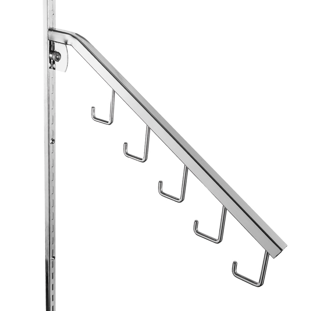 18" Waterfall in square tubing with 5 hooks fits 1/2” slot, 1” OC wall standards