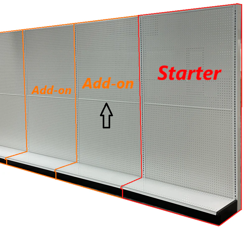 Single side gondola shelf add-on unit