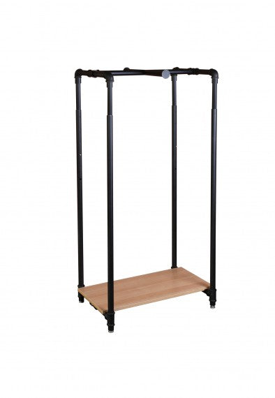 Cross bar garment rack with wood base
