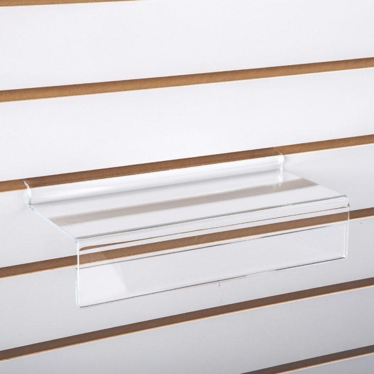Plexi shoe shelf for slatwall with 2 - inch sign lip, 10(L) x 4(W )- inch