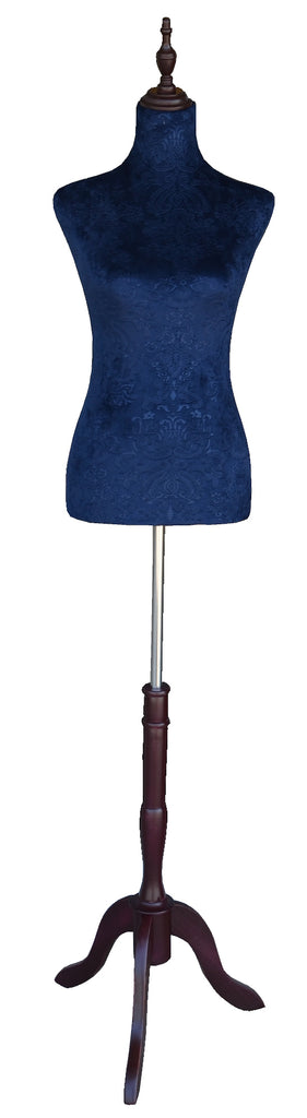 Adjustable Dress Form for Female Dark Blue Torso with Wood Base