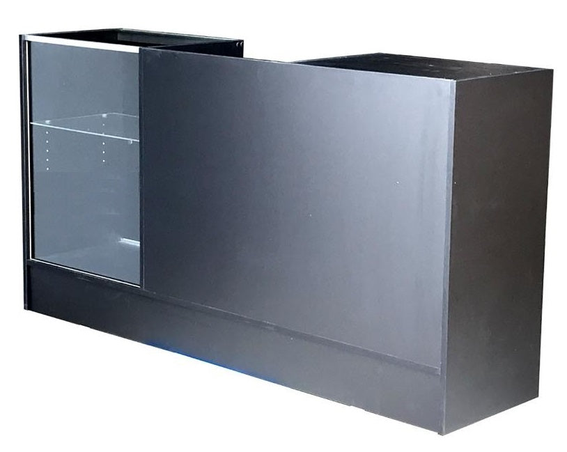 Cash wrap counter with glass display in black - with one drawer, one adjustable shelf and tempered glass