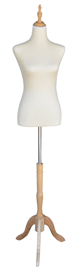 Dress Form for Female Cream Color Torso with Wood Base