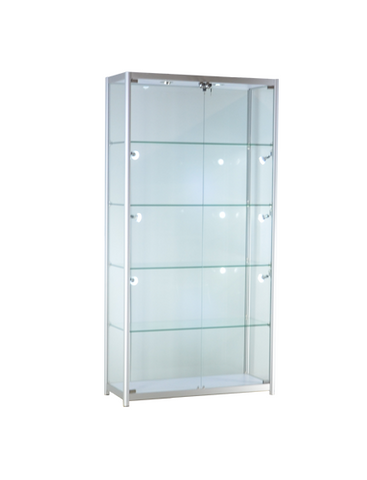 39-1/3 x 15-3/4 x 78 - inch Aluminum glass display cabinet with LED and lock, tempered glass, 4 adjustable shelves