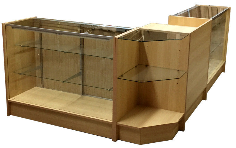 wood showcase and check out counters
