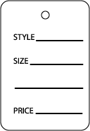 tag with style, size, price infomation