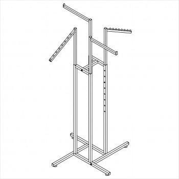 Clothes rack - Square tube 4 way rack with 2 straight arms and 2 slant arms chrome