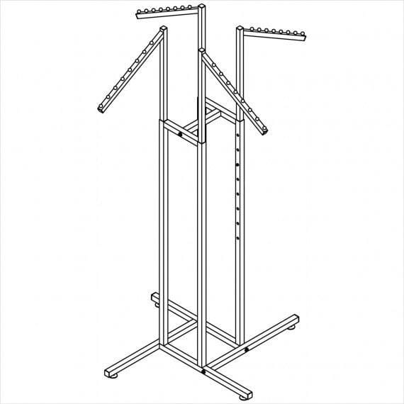 Clothes rack - Square tube 4 way rack with 4 Slant arms with 8 balls