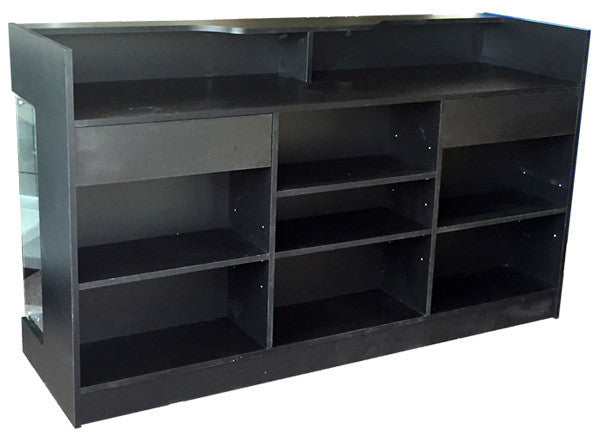 Retail Counter With Showcase In Black -  72" L x 22" W x 42" H - Back View