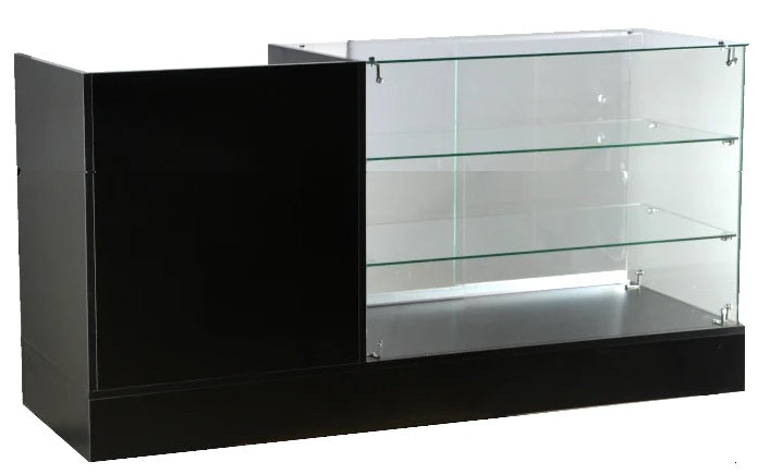 Frameless glass display case with 24 - inch cash register stand 60 X 20 X 38 - inch, 2pcs of 16 - inch glass shelves, 6mm tempered glass