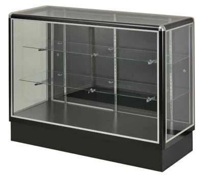 Glass Display With  Tempered Glass And Black Electrophoresis Aluminum Frame In Full Vision - 48 x 38 x20 - Inch