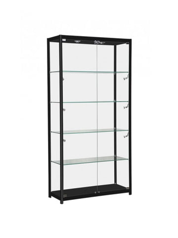 Glass Display Cabinet with Lights - Black