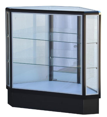 Hexagonal Display Cabinet   With Aluminum Frame In Black Electrophoresis - 20 W x 20 D x 12 D x 38 H - Inch