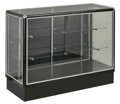 Glass Display With  Tempered Glass And Black Aluminum Frame In Full Vision - 48 x 38 x20 - Inch