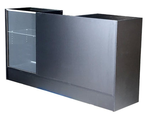 Cash Wrap Counter with Glass Display in Black 72 X 18 X38 - Inch- All Glass Tempered
