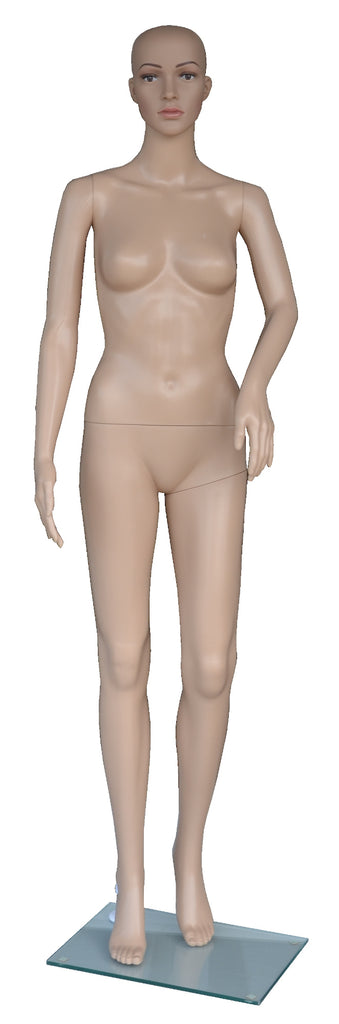 Cheap Mannequins Female, Plastic, Unbreakable Skin Tone with Glass Base. Height: 68, Chest:32, Waist:24, Hip: 33-Inch