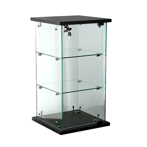 Frameless glass countertop display case, 13(W) x 13(D) x 24(H) - inch with lock