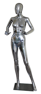 Female plastic mannequin silver chrome finish.