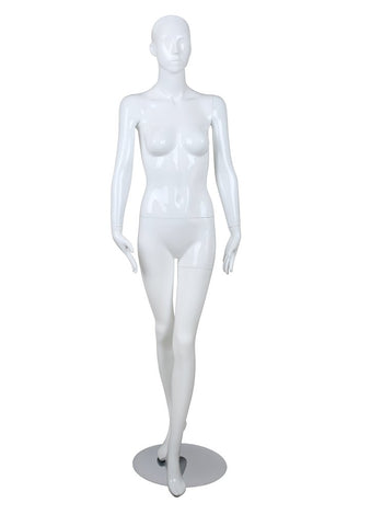 Glossy White Women's Seated Full Body Mannequin With Stool C9 