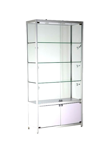 39-1/3 x 15-3/4 x 78 - inch Aluminum glass display cabinet with storage and lock, tempered glass, 3 adjustable shelves