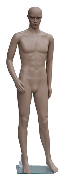 Male Mannequin with Glass Base, Skin Tone,  Plastic,  Unbreakable.Height: 72 Inch, Chest: 38, Waist: 29, Hip: 37-inch