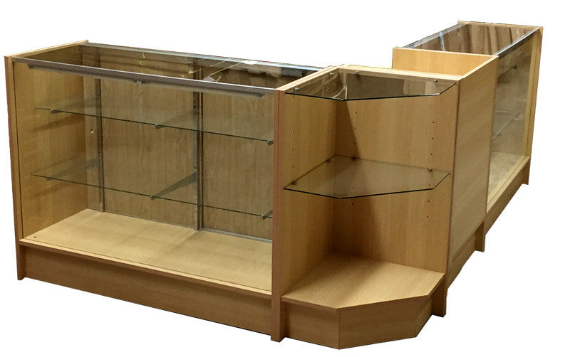 Display Cases Toronto With Retail Counter Combination Maple - 2 pcs 48" Showcases  - 1 pc Retail Counter And 1pc Corner Case