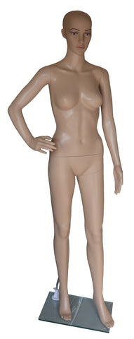 Store Mannequin Female, Plastic, Unbreakable Skin Tone with Glass Base. Height: 68, Chest:32, Waist:24, Hip: 33-Inch