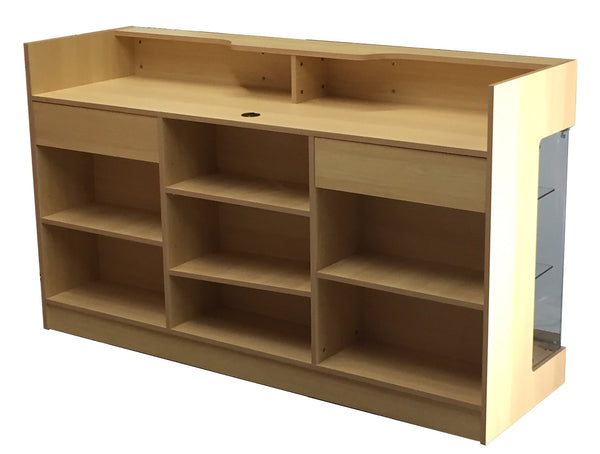 Retail Counter With Showcase In Maple -  72" L x 22" W x 42" H - Back View